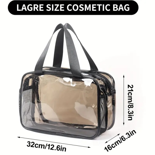 Large Clear Makeup Bag Toiletry Bag, Waterproof Travel Cosmetic Bag, Transparent PVC Zipper Tote Bag With Handle