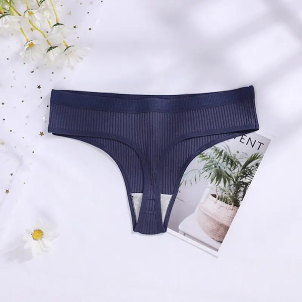 4 st sömlösa ribbad bomullstrosa för dam Enkel bikinitrosa med låg midja för kvinnor Sport flickunderkläder Plus storlek blue navy purple gre XL 65-75KG