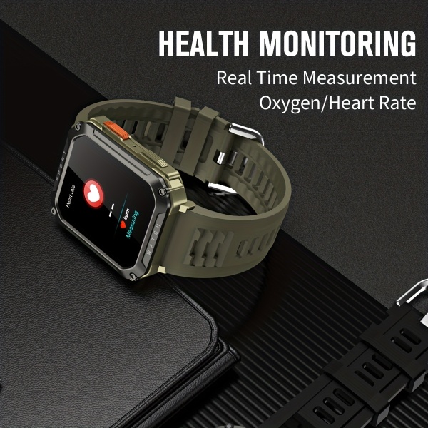 Ny 5,11 cm Robust Military Smart Watch Herr För Android IOS Ftiness Watches Ring Smartwatch Blood Oxygen Watch 100+ Sports Watch Herr + Box Green