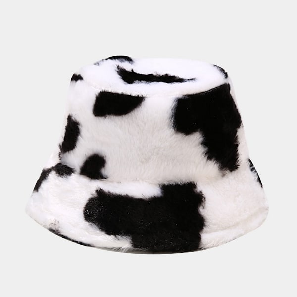 Cow Bucket Hatt Kvinnors Höst Och Vinter Nya Tryckt Koreanska Mode Plush Förtjockad Varm Hink Hatt Internet Berömd Hatt Fasta Hion Cow Large Pattern Black And White M（56-58cm）