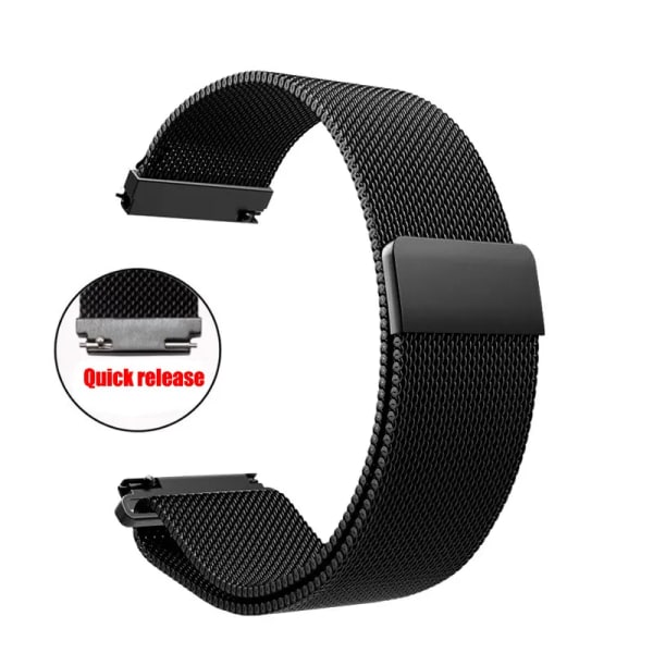 Magnetisk spänne milanese Armband i rostfritt stål för Samsung Watch4 Huawei GTR2 16mm 18mm 20mm 22mm Casual Fashion Watch Accessori Black 18mm