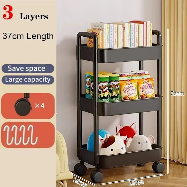 Mobile Storage Rack Trolley Household Kitchen Multifunctional Cart With Wheels Rack Bedroom Multi-Layer Storage Home Accessories 3 layer Black