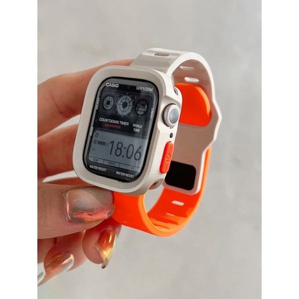 Candy Case+ Rem För Apple Watch Series 9 45mm Band 8 7 41mm SE 6 5 4 44mm 40mm Gummi Correa Rem iwatch Ultra 2 49mm Starlight orange 40mm Series 456SE