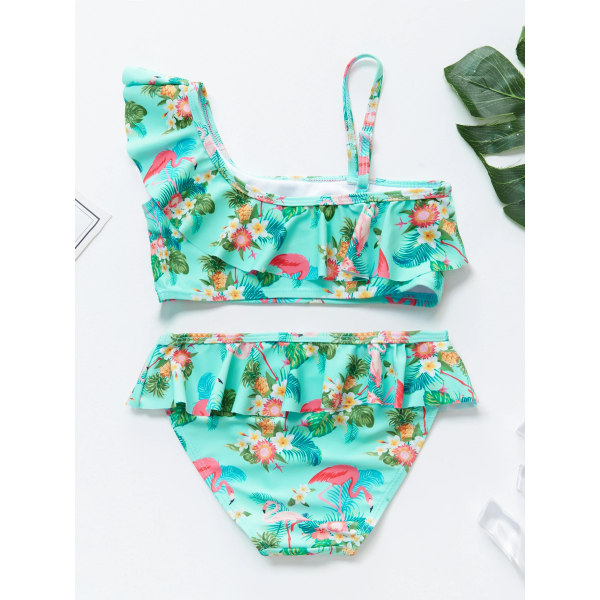 Bikinibaddräkt för flickor med en axeldesign Härlig Flamingo Unicorn sommarbaddräkter Green 7Y