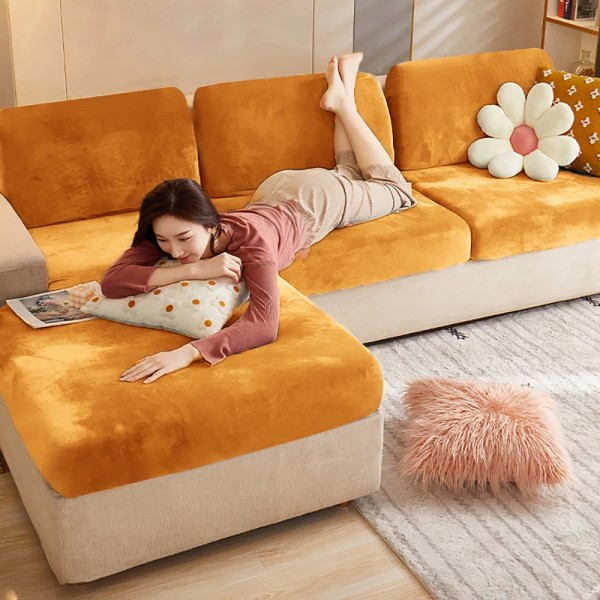 Elastisk sammetssoffa Cover för möbelskydd i vardagsrummet Avtagbar L-form Hörnfåtöljssofföverdrag Cream Plus Size (S)-1pc