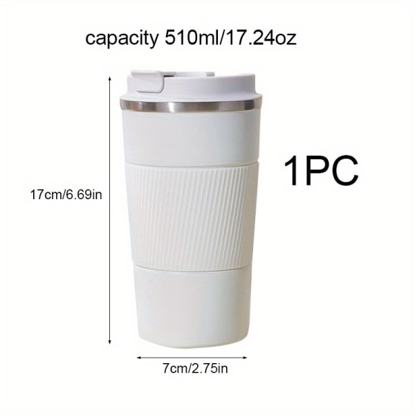 17,24 oz/510 ml vit rostfritt stål Bärbar kaffekopp, läckagesäker Anti-halkisolering Vattenflaska för kontor Skolbil Present "White 500ml (seamless Liner)"