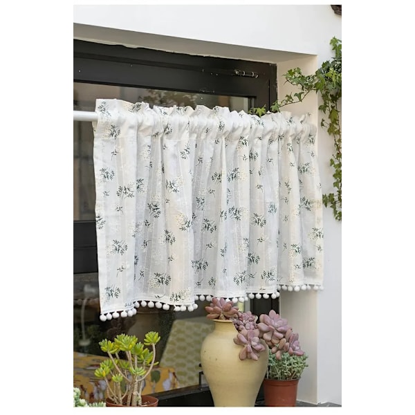 Koreanska Bomull Daisy Gardiner Road Pocket Shade Gardin Floral Tassel För Kök Sovrum Vardagsrum Bay Fönster Skåp Ridån 1 panel Style 3 W140XH140cm