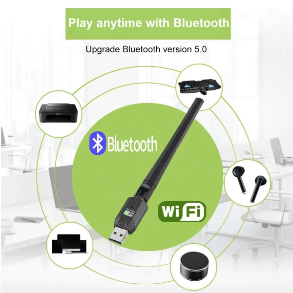 600 Mbps USB WiFi Bluetooth 5.0 Adapter 2.4G 5GHz Wi-Fi-antenn Dual Band 802.11ac Mini trådlös datornätverkskortmottagare 600Mbps