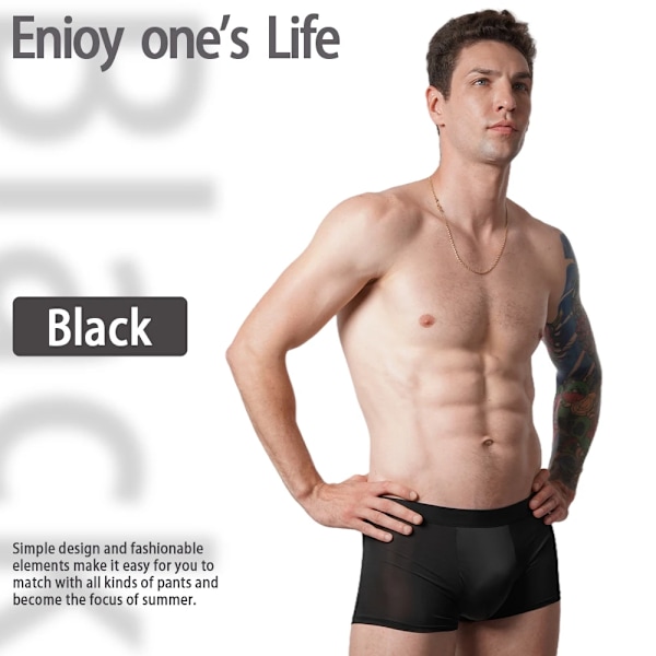 2024 Hot Summer Cool Ice Silk Boxers Trosor Män Andas Mjuka Shorts Man Sexiga Underkläder Underkläder L 6Xl Överstorlekar Black 4XL