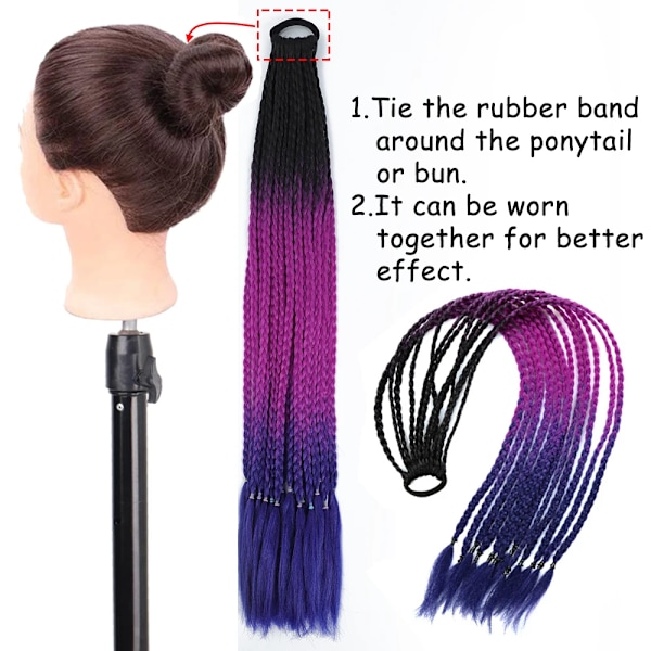 Azqueen Syntetisk Gradient Färg Smutsig Flätad Ponytail 60Cm Elastisk Gummi Band Flätande Pony Sval Hår Förlängning Flickor C14