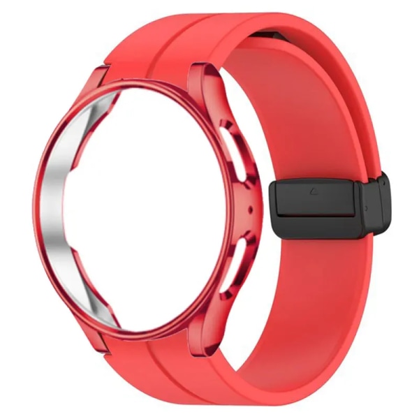 Original Silikonrem+ Case För Samsung Watch 4/5 40 44mm Watch 5 Pro 45mm Magnetiskt spänne Band Galaxy Watch 4 Classic 42 46mm red Watch 5 Pro 45mm