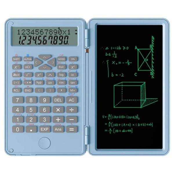 Vetenskapliga miniräknare, 12-siffrig LCD-skärm med raderbar skrivplatta, hopfällbar för möten och studier i hemmet Blue