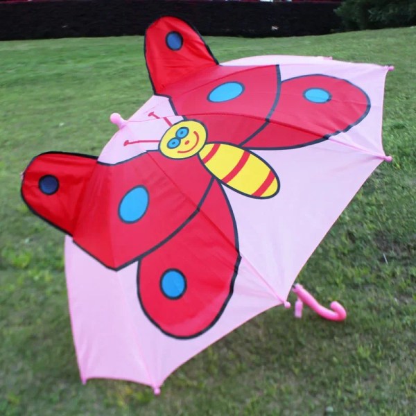 Söta barn paraplyanimering Kreativ tecknad film Långskaft 3D-öronmodellering Barnparaply för pojkar Flickor Present 2IN1-E