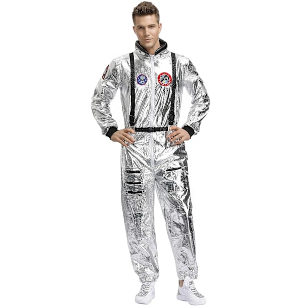 Halloween Christmas Silver Spaceman Män Kvinnor Rymddräkt Vuxna Barn Astronaut Kostym Familjeparti Klä Upp Födelsedag Gåfa T Men XL