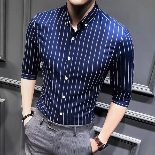 2023 Nya skjortor för män Kläder för män Koreansk Slim Fit Halvärmad Skjorta Herr Casual Plus Size Business Formell Wear Chemise Homme 5XL black M     45 to 50kg