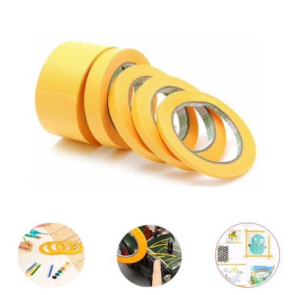 50M Yellow Masking Tape Denhäftande Målning Masking Tejp Textured Papper Bil Färg Dekoration Sömlös Hand Rida För Målare Tap 24mm Masking Tape