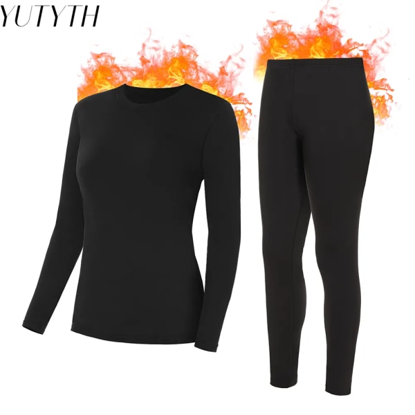 Vinter thermal set för kvinnor Long Johns smal kropp och hög elasticitet kallt väder Pyjamas Topp nederdel dam kostym black L