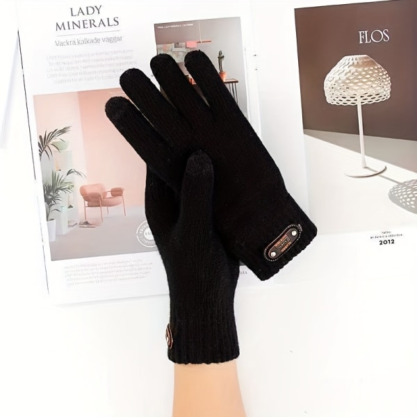 1 par mäns vinter-pekskärm stickade varma handskar - perfekt för vinteraktiviteter utomhus Black