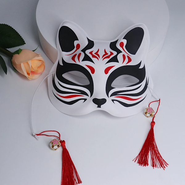 Kvinnor Japansk Mask Halv Ansikte Handmålade Katt Fox Mask Anime Demon Slayer Masquerade Halloween Festival Cosplay Prop Antikt STYLE 2