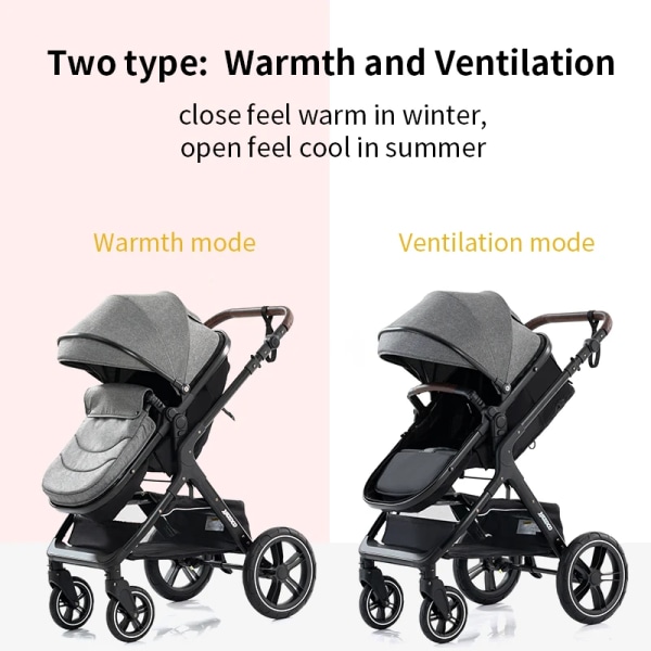 Baby 3 i 1 Ny Bärbar Baby Vikbar Barnvagn Höglandskap Aluminiumram Nyfödd Spädbarnsvagn X1 GREY