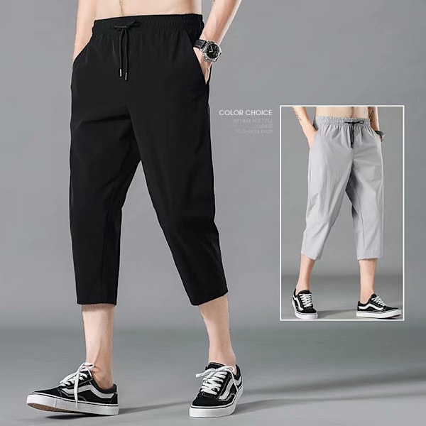 Leikatut housut miehille Kesä Uusi Korealainen tyyli Trendikkäät urheiluhousut Löysät suorat Harmaa Miesten Plus-koko Casual-housut Trendi Black L