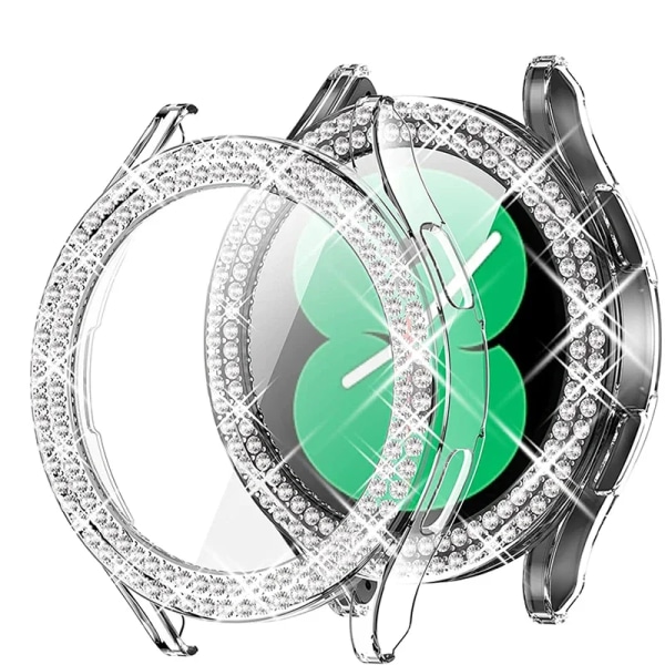 Case till Samsung Galaxy Watch 6 4 Case 40 mm 44 mm Tillbehör Bling Fashion Två rader Diamond Bumper Galaxy Watch 5 6 40 Mm Cover Transparent For Galaxy Watch6 44