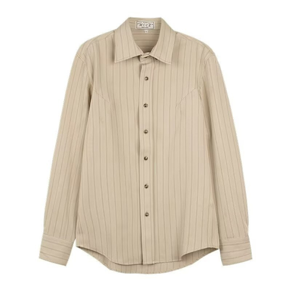 Retro Kaffe Farve Stribet Skjorte Mænd Langærmet Business Casual Top Spids Krave Britisk Trendy Slim-Fit Skjorte Vår Og Efterår. Apricot XXL