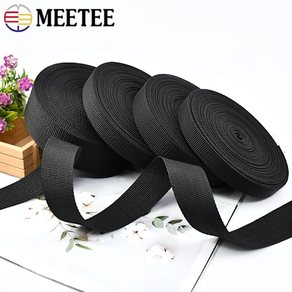 5/10/20M Meetee 20-50mm Nylon Bånd Tape Balck 2mm Tyk Rygsæk Rem Bånd Sikkerhedsbælte Sling Syning Trimmebånd Tilbehør Black-30mm 20Meters