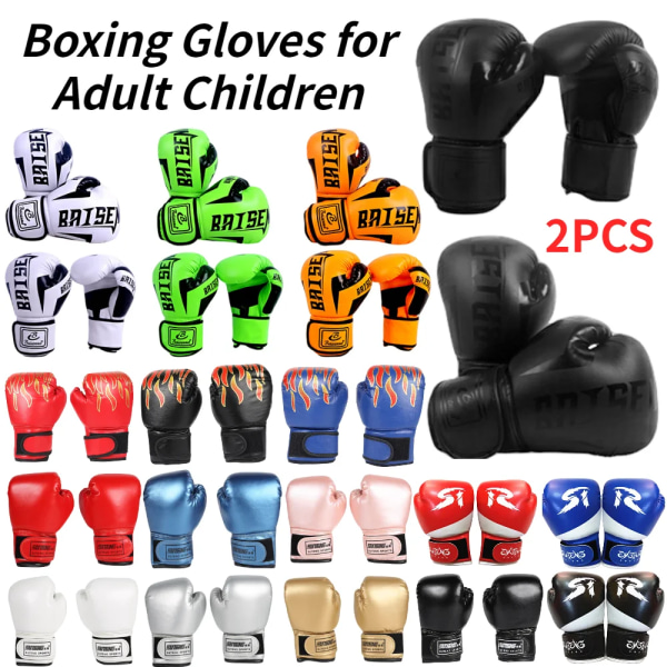 PU Läder Kickboxning Skyddshandskar Träningssparringshandskar Svampboxningsvantar Muay Thai Tävlingshandske Sporttillbehör E Children