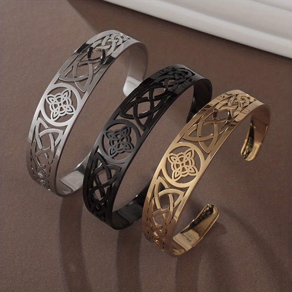 Häxknutarmband för kvinnor i rostfritt stål Justerbar öppen manschettarmband Celtic Witchcraft Amulett Smycken Födelsedagspresent för män Golden