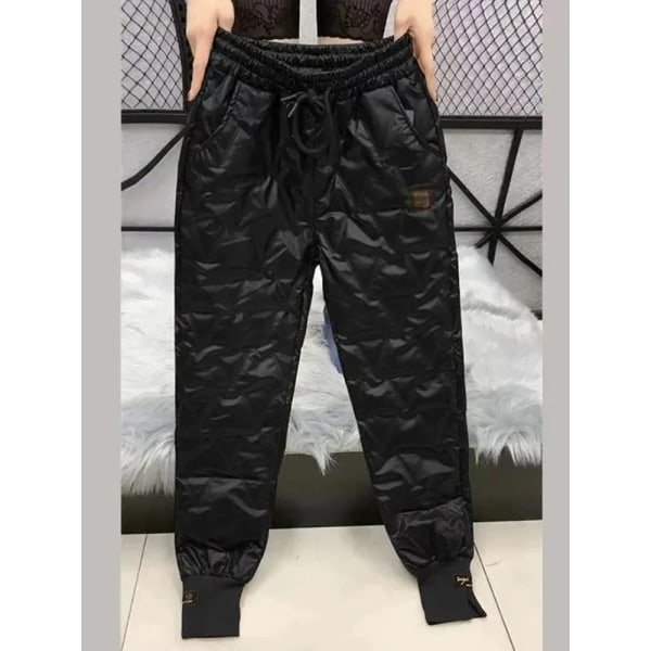 Vinter överdimensionerade dunbyxor i bomullspenna Varmt koreanskt mode Smal Tjock Kvinnor Pantalones Casual High Wais Svarta byxor 4XL black M