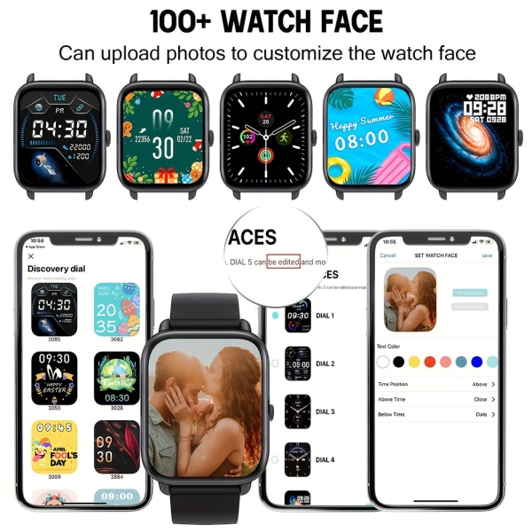 Mode smartklocka för män kvinnor, 4,65 cm smart watch med full pekskärm med 100+ sportlägen, 100+ anpassade urtavlor, Fitness Tracker Black