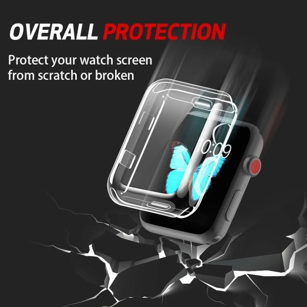 Cover för Apple Watch Case 9 8 7 6 SE 5 4 45 mm 41 mm 44 mm 40 mm TPU mjuk genomskinlig stötfångare iWatch 3 42 mm 38 mm skal Clear Series 9 8 7 41mm