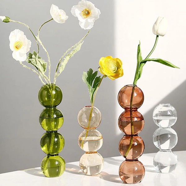 Ny Nordisk Glas Boble Vase INS Blomsterarrangement Moderne Kreativ Sfærisk Blomster Vase Hjem Dekoration Fødselsdag Gave Potter Tan-L