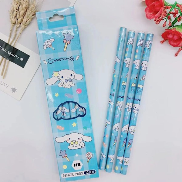 12Pcs/Box Sanrio Pencil Melodi Kuromi Cinnamoroll Hb Svart Skriv Dragning Pennor Primär Studenter Brevpapperskola Chil Gåva Cinnamoroll