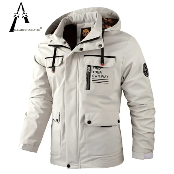 Mode Män Casual Windbreaker Jacket Huvad Jacka Man Vattentät Utomhus Mjuk Shell Vinter Rock Kläder Varm Flee LD2889 White Thick 4XL  for  90-95Kg