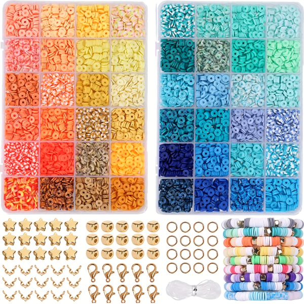 4800 st lerpärlor för att göra DIY-armband, 48 färger platta runda polymerlerpärlor, distanspärlor för födelsedagspresenter, DIY-material 4800pcs-c