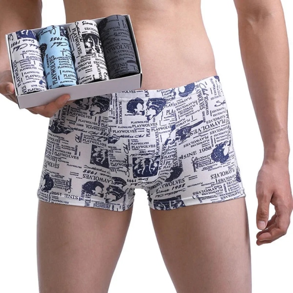 4st/lot Herrtrosor Seamless printed kalsonger Man Pack Shorts Boxersunderkläder Mid-midja Man Mode Boxer Stor storlek L-4XL 05 3XL 65-75kg