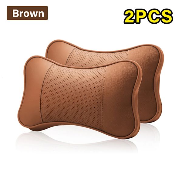2 stk. Toppkvalitet Ko Hud Bil Nakkestøtter Hovedstøtte Nakkestøtte Support Auto Universal Sæde Blød Åndbar Indretning Dekorere Indhold 2PCS Brown