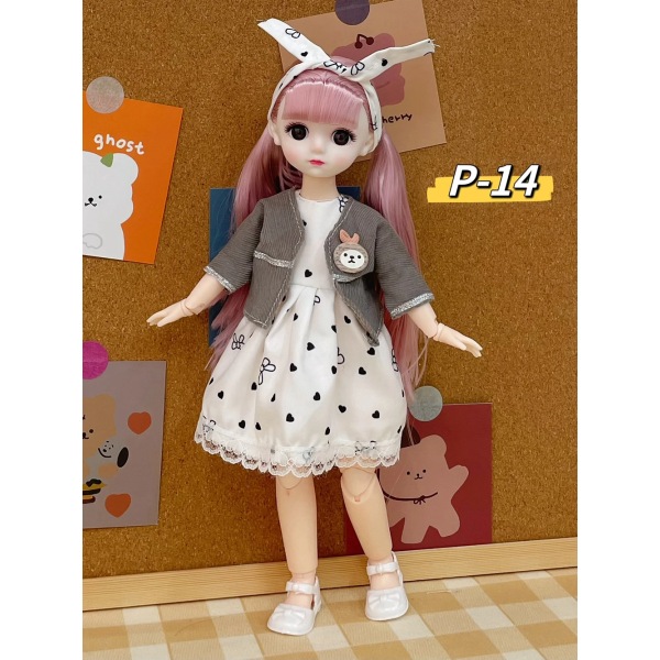 12 tum 30 CM Bjd Anime Doll Barn Flickor 4 till 16 år Dockhus Accessoarer Kjol Hatt Huvudbonad med kläder Klä upp DIY-leksaker P14 Doll with clothes