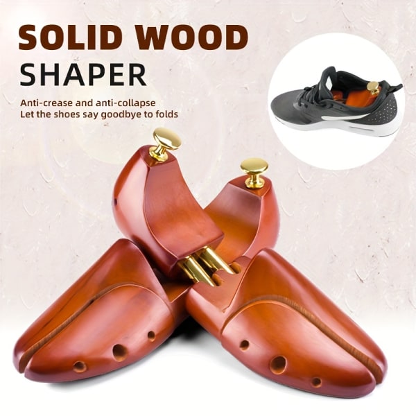 1 par Solid Wood Shaper Shoe Expander med anti-veck och anti-kollaps för problem med små läderskor Camel