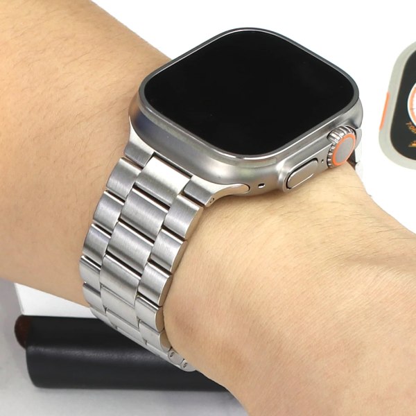 Metallrem för Apple Watch Band 9 8 7 45 mm 41 mm armband i rostfritt stål iWatch Series Ultra 2 49 mm 6 5 4 3 SE 44 mm 42 mm 40 mm Black and tool