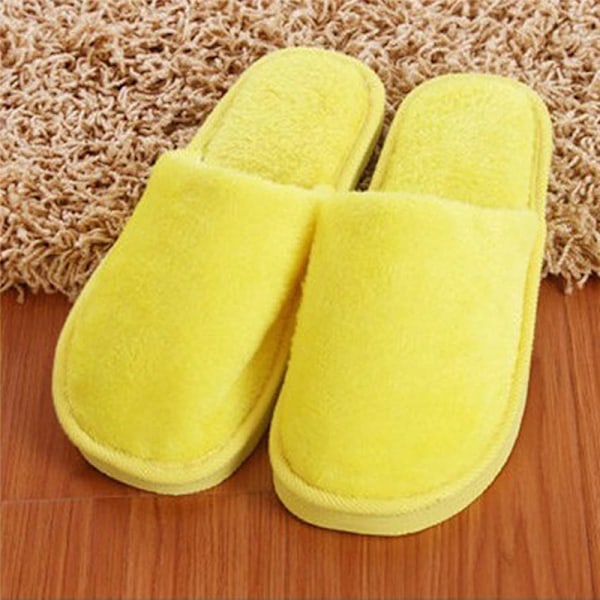 Kvinnor Home Toffar Hösten Vinter Varm Päls Plush Skor Inomhus Sovrum Lätt Eva Par Bomull Slipper Solid Mjuk Flö Flopar Yellow 39-40