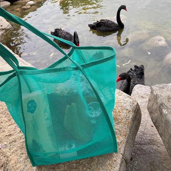 Bærbar Mesh-Taske Stor Kapacitet Genanvendelig Opbevaringstaske Svømning Strandtaske Kvinder Makeup Organizer Shopping Håndtaske darkgreen