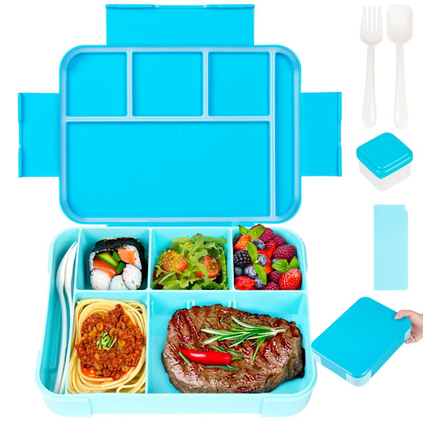 Bedårande mönstrad lunchlåda för barn, bärbar, uppdelad, mikrovågsugnsugn, Bento-låda, läckagesäker matbehållare för tillbaka till skolan kök 0016 Light Blue 1330ml