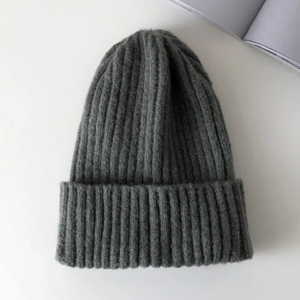 Ny Candy Colors Vinterhue Kvinder Strikket Hue Varmt Blødt Trendy Hue Kpop Stil Uld Beanie Elegant All-match Hue Dark Gray 54cm-58cm