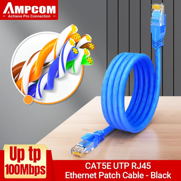 AMPCOM-Câble Ethernet RJ45, Catinspectés Lan UTP och inspectés RJ 45, cordon de raccordement för modem router de bureau, ordinateur portable 2m CAT5E UTP Blue