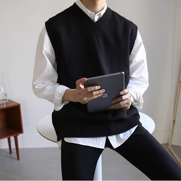 Hong Kong Style Höst Ärmlösa Västväst Västbotten Tröja Mäns Vår Och Höst Ny Mode Varumärke Trend K Tröjar Brown XL