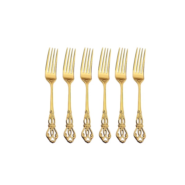 6st rostfritt stål set guld serviser Royal tesked gafflar Knivar Kök västerländsk middag Silverbestick Gåva G Tea fork