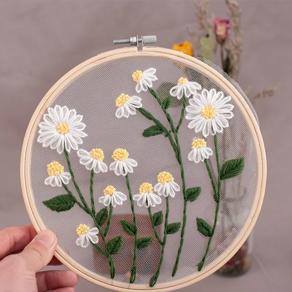 Diy Blommor Växter Mönster Broderier Set Needlework Verktyg Tryckt Nybörjare Broderier Runda Kors Stygn Kite Syfartyg C5